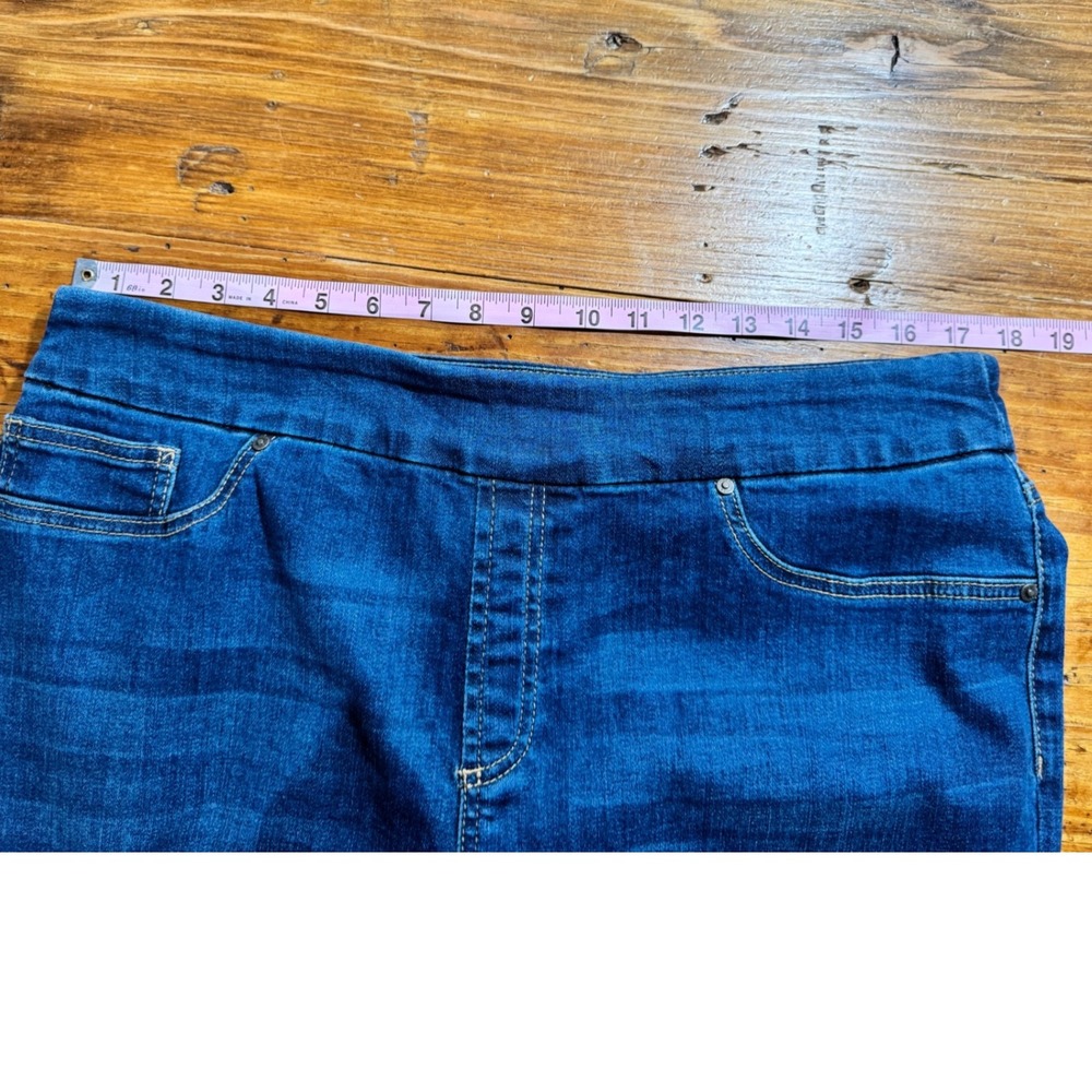 CHICO'S JACKSON INDIGO ANIMAL PRINT BEADED HEM PULL ON ANKLE JEGGINGS SIZE 12R - Picture 6 of 9